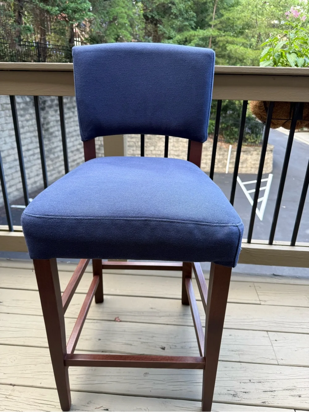 Pier 1 Navy Blue Upholstered Counter Stool with Wood Frame